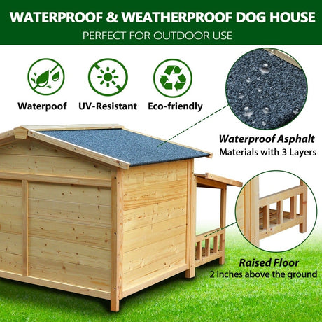 Waterproof Dog Houses for Small Medium Large Dogs Outdoor & Indoor, Wooden Puppy Shelter Large Doghouse with Porch
