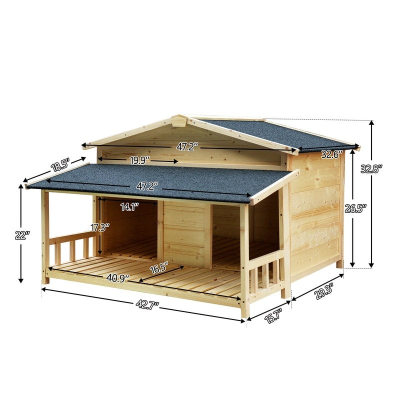 Waterproof Dog Houses for Small Medium Large Dogs Outdoor & Indoor, Wooden Puppy Shelter Large Doghouse with Porch