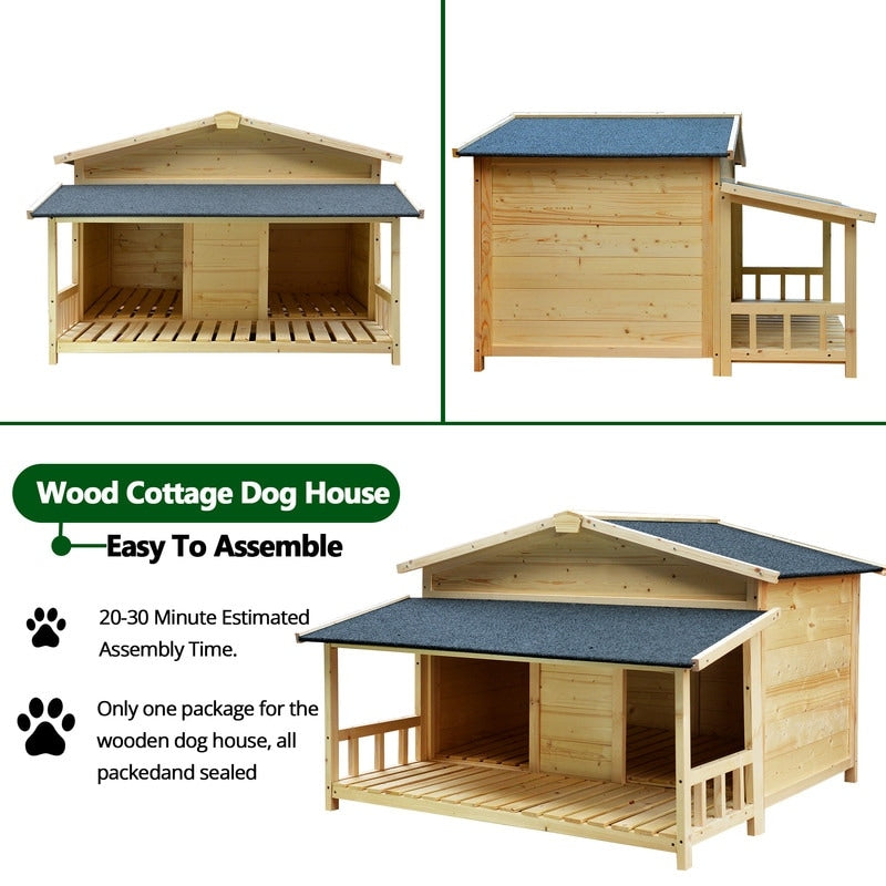 Waterproof Dog Houses for Small Medium Large Dogs Outdoor & Indoor, Wooden Puppy Shelter Large Doghouse with Porch