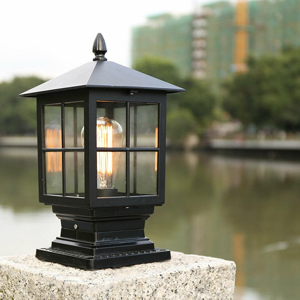 Waterproof Outdoor 1-Light Aluminum Black Post Light Lamp