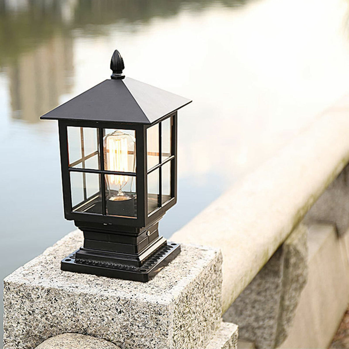 Waterproof Outdoor 1-Light Aluminum Black Post Light Lamp