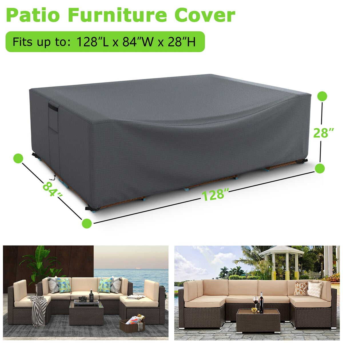 Waterproof Patio Furniture Cover Heavy-Duty Protection Multiple Sizes Windproof