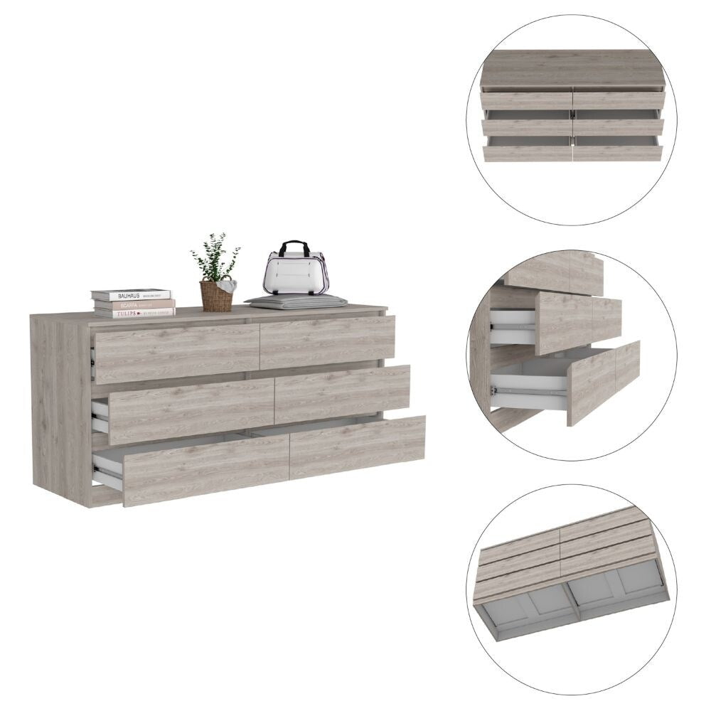 Waterville 6-Drawer Rectangle Dresser Light Gray