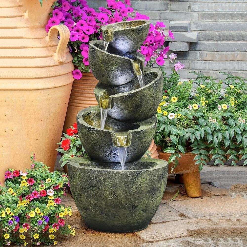 Wature Outdoor Floor Water Fountain with Light LED Light