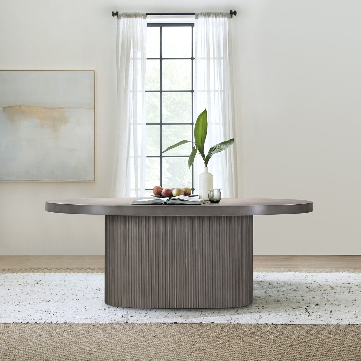 Wave 75" Concrete Oval Dining Table with Fluted Pedestal Base