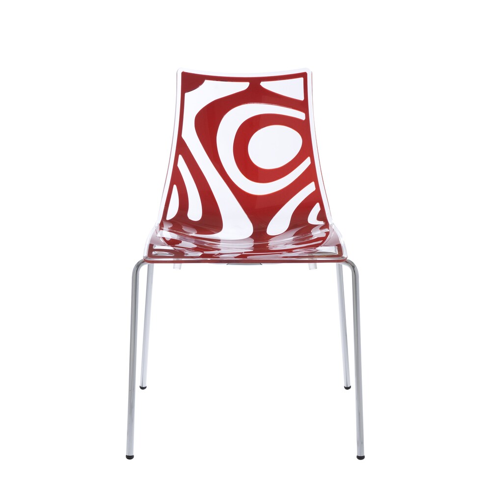 Wave Clear/Translucent Red Chrome-leg Stacking Dining Chairs (Pack of 4)