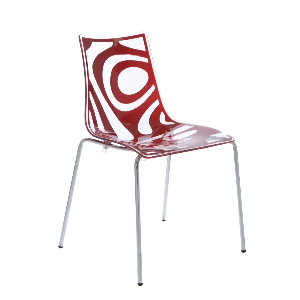 Wave Clear/Translucent Red Chrome-leg Stacking Dining Chairs (Pack of 4)