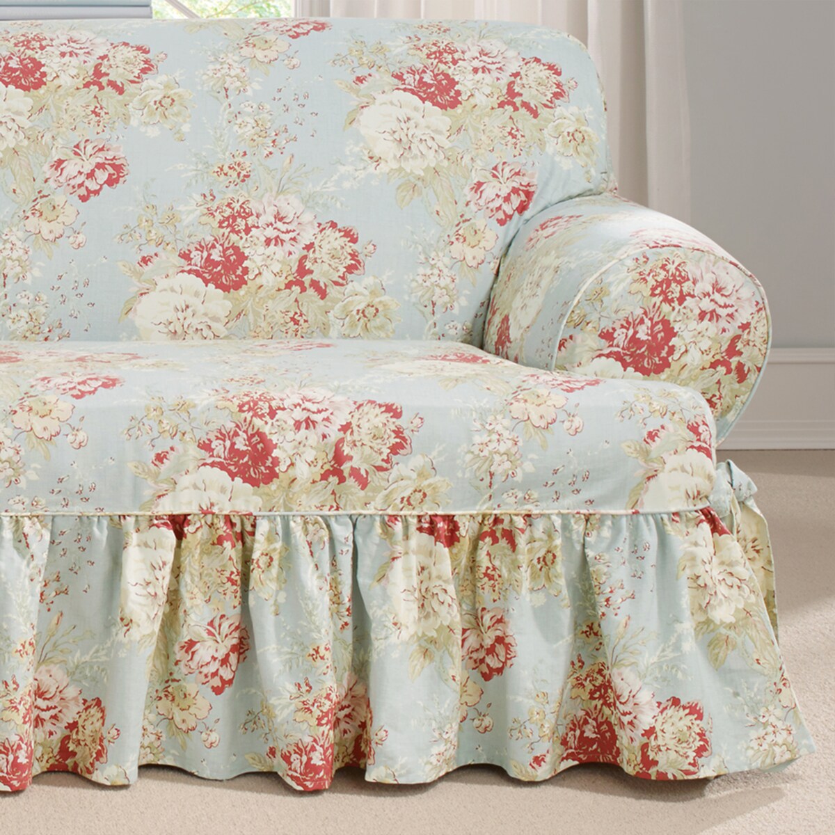 Waverly Ballad Bouquet 1 Piece T Cushion Loveseat Slipcover
