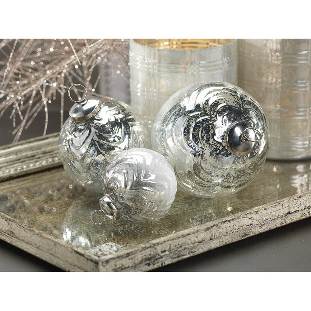 Wavy Design Glass Ball Ornament (Set of 12)