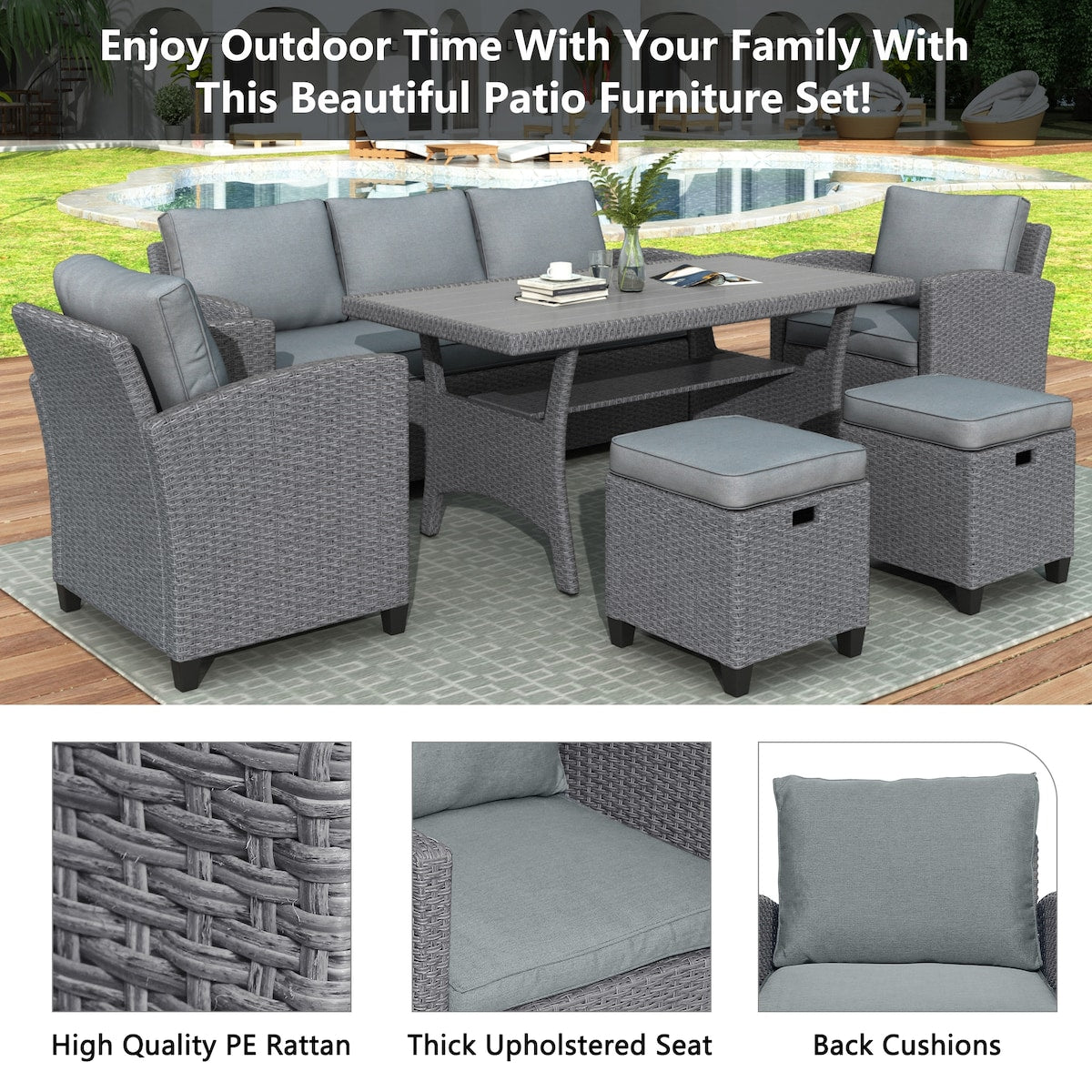 Weather Resistant Pe Rattan Patio Furniture Set