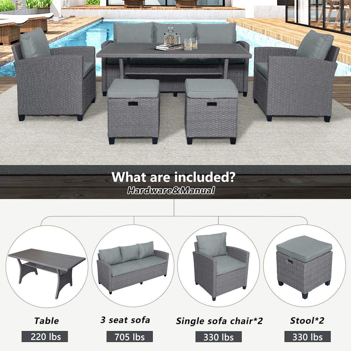 Weather Resistant Pe Rattan Patio Furniture Set