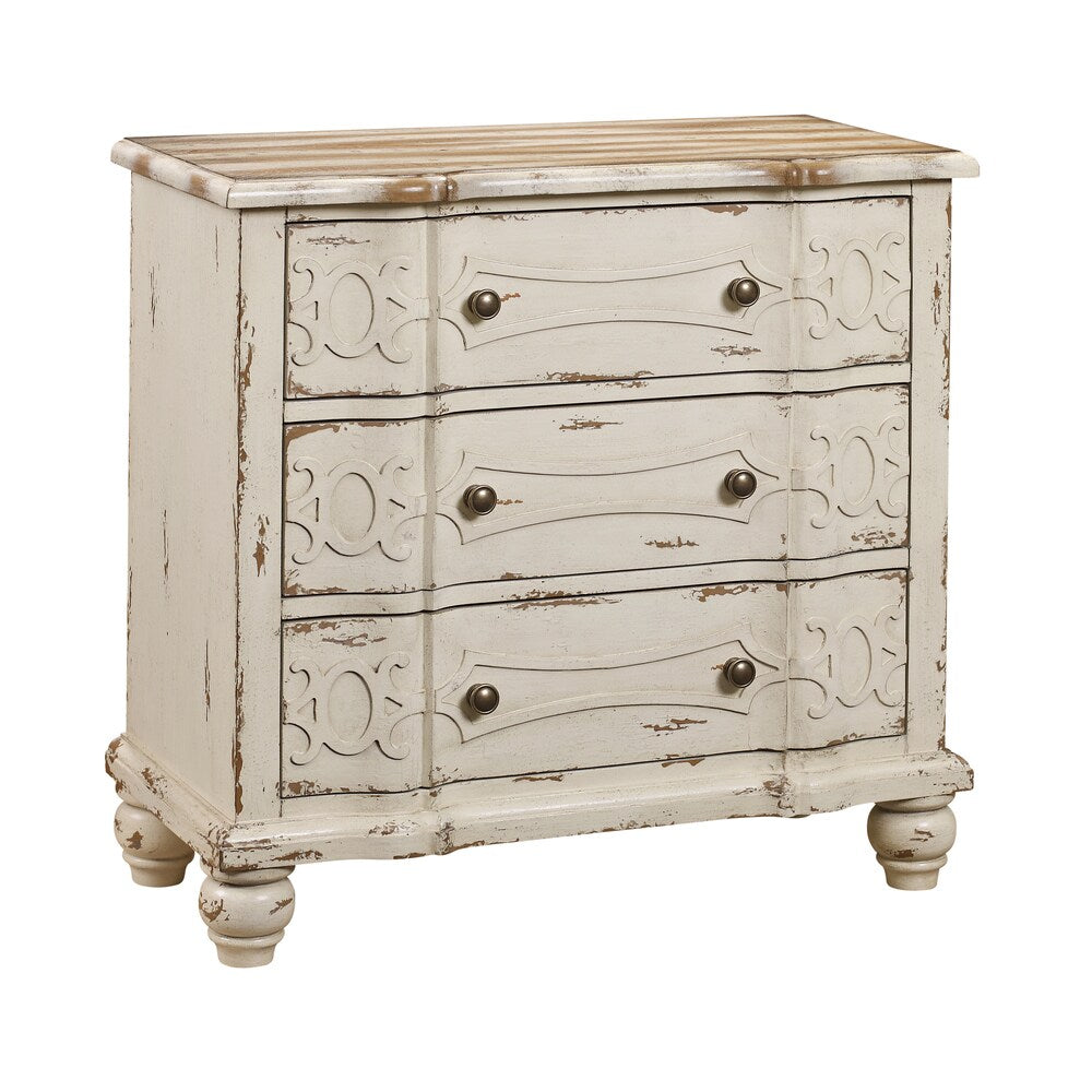 Weathered Cream Ornate Drawer Chest