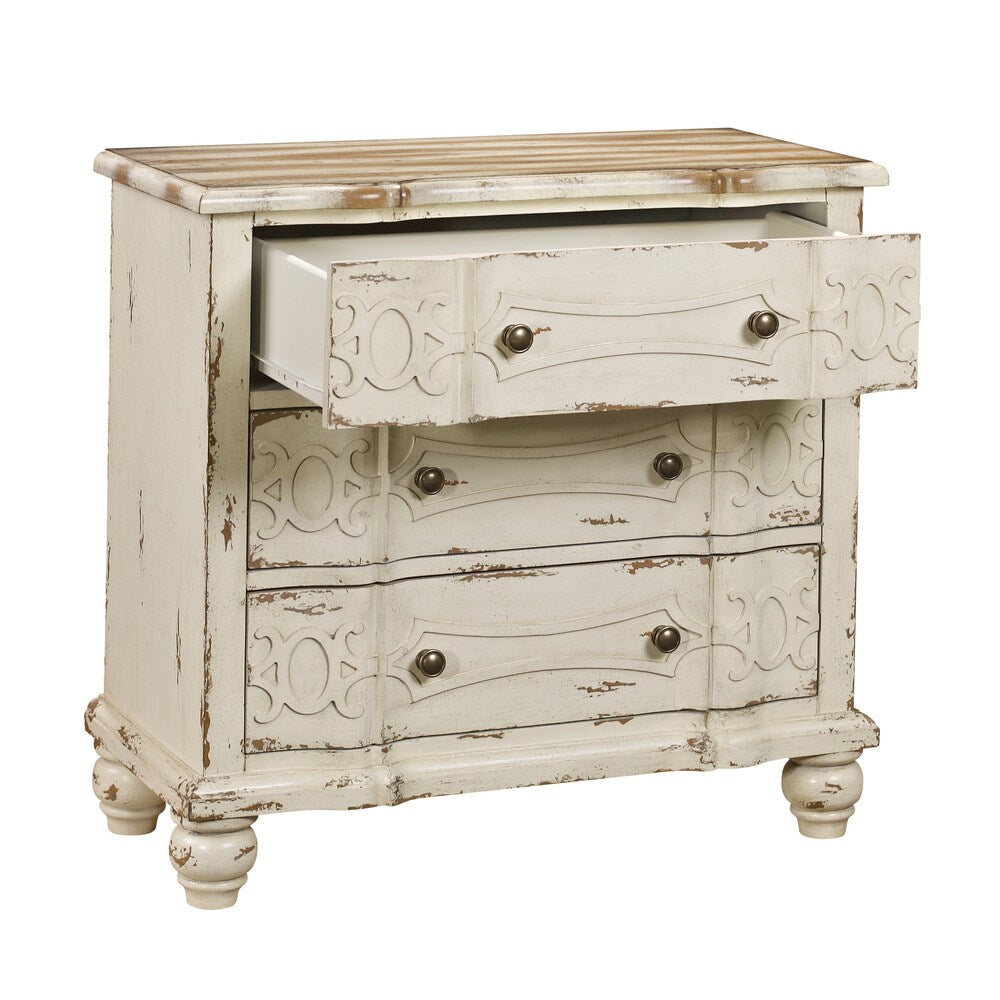 Weathered Cream Ornate Drawer Chest