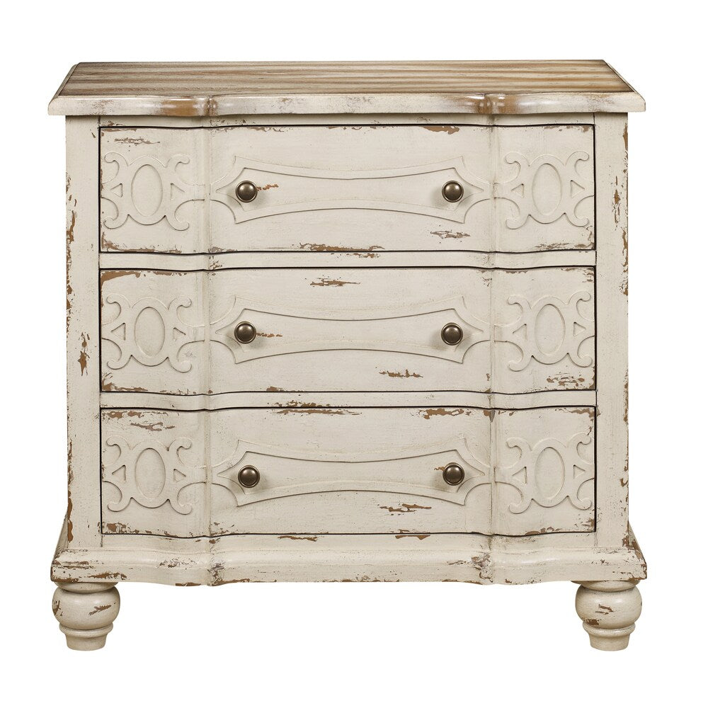 Weathered Cream Ornate Drawer Chest