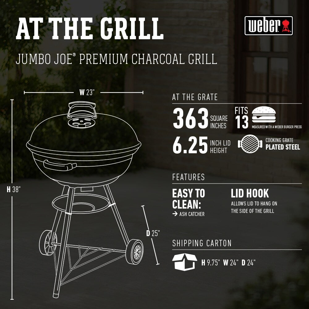 Weber Jumbo Joe Premium 22" Black Charcoal Grill - 24.00 x 24.00 x 9.75 Inches