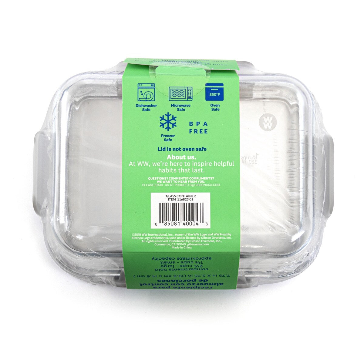 Weight Watchers 2 Section Glass Portion Control Lunch Container - Clear