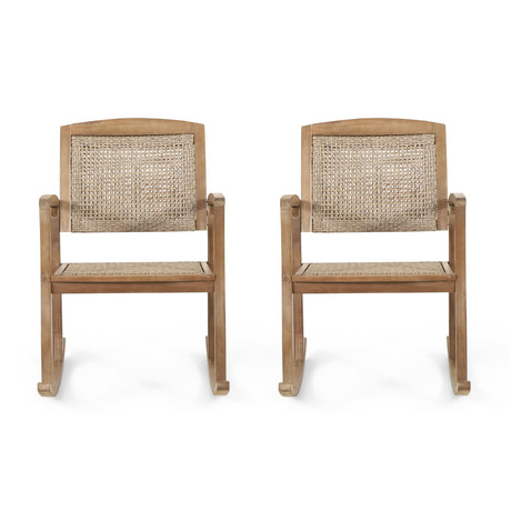Welby Outdoor Acacia Wood and Wicker Outdoor Rocking Chair by Christopher Knight Home