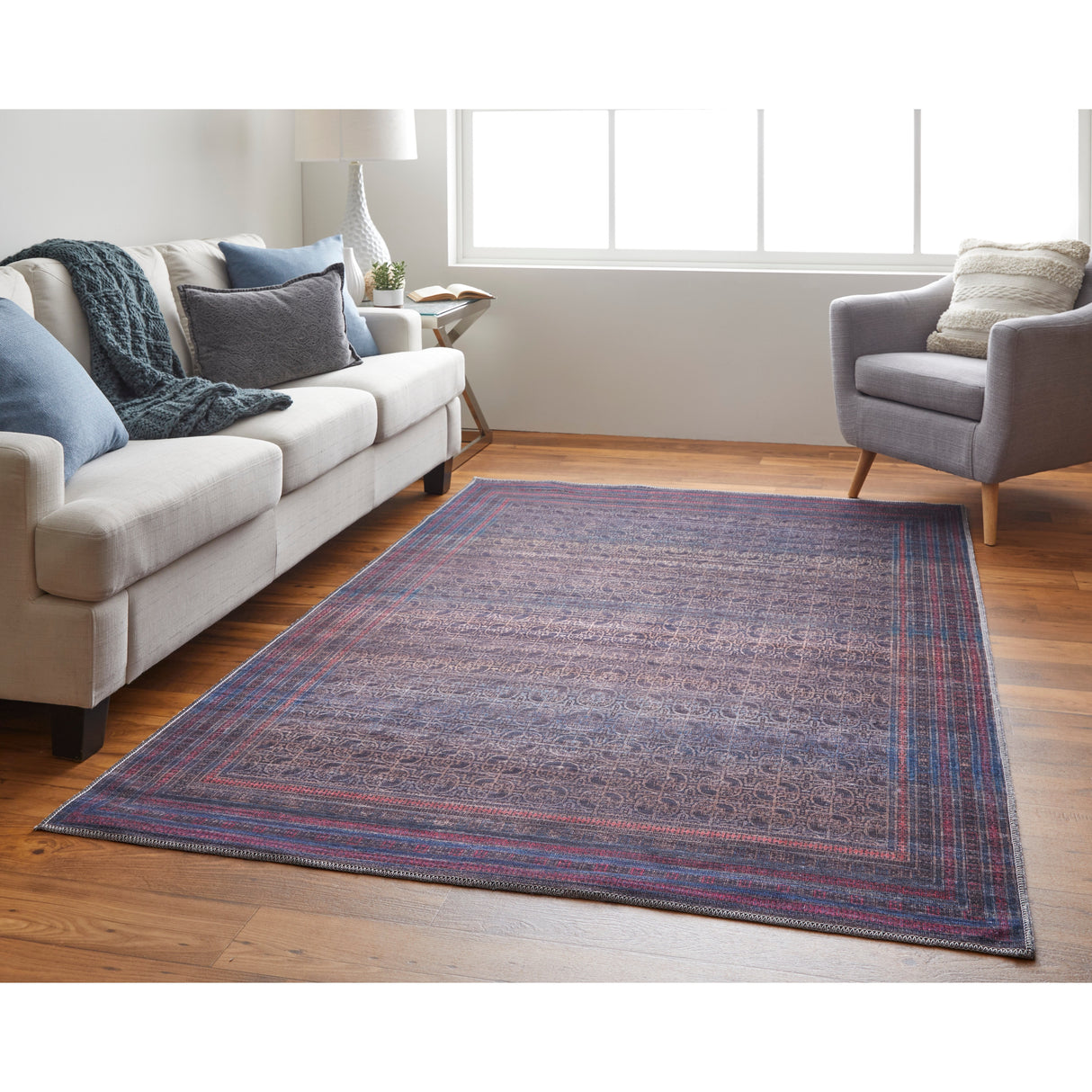 Welch Oriental Charcoal Gray/Pink Area Rug