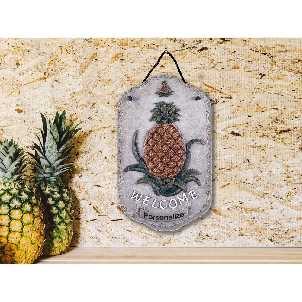 Welcome Sign, "Pineapple" Porch Decor, Resin Slate Plaque, Ready To Hang Decor