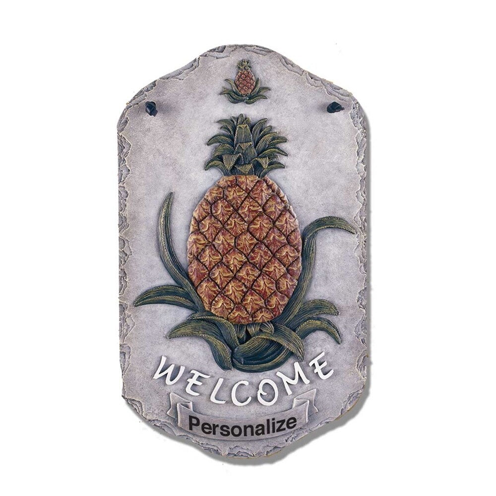 Welcome Sign, "Pineapple" Porch Decor, Resin Slate Plaque, Ready To Hang Decor