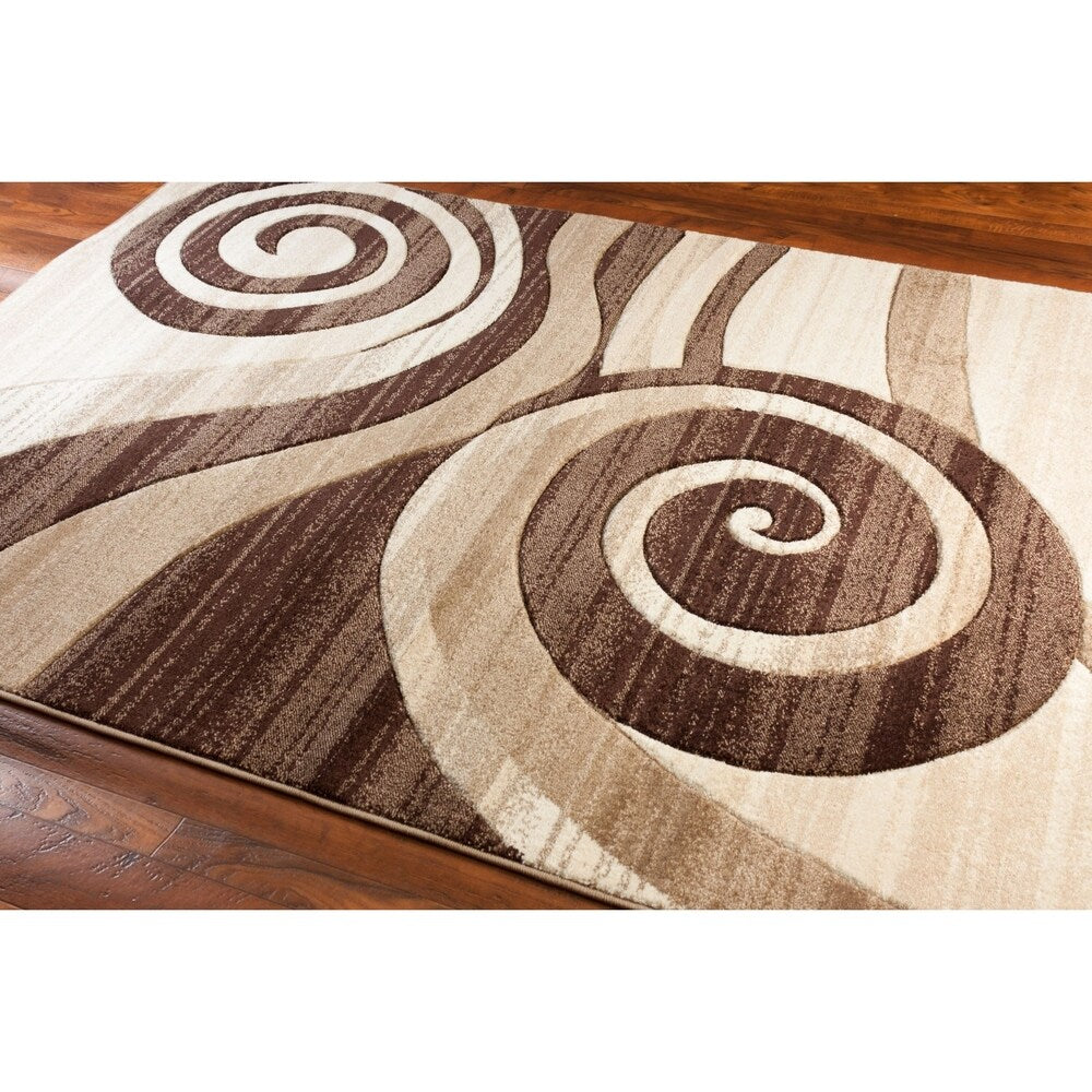 Well Woven Modern Abstract Swirls Brown Area Rug - 9'3" x 12'6"