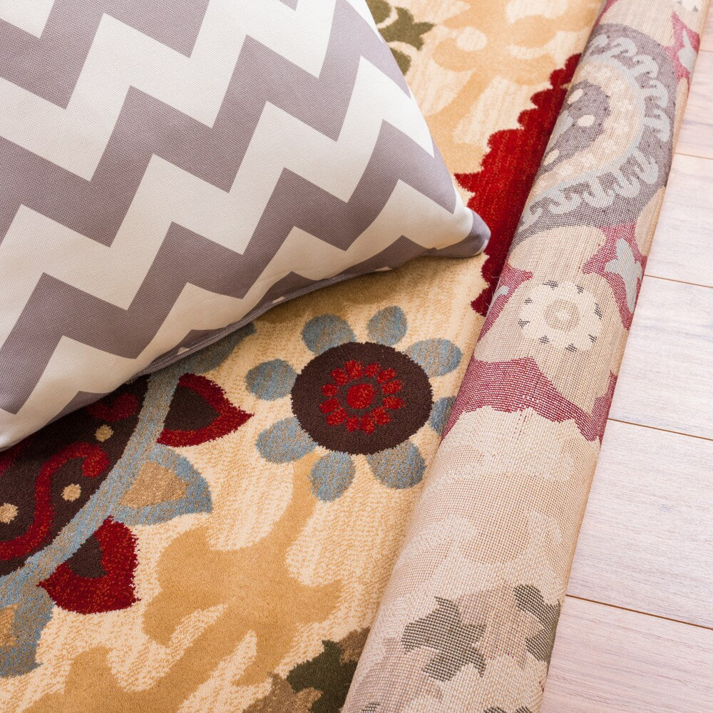 Well Woven Sublime Lines Pop Suzani Floral Ivory, Red, Blue, Green, Beige Area Rug - 5'3 x 7'3