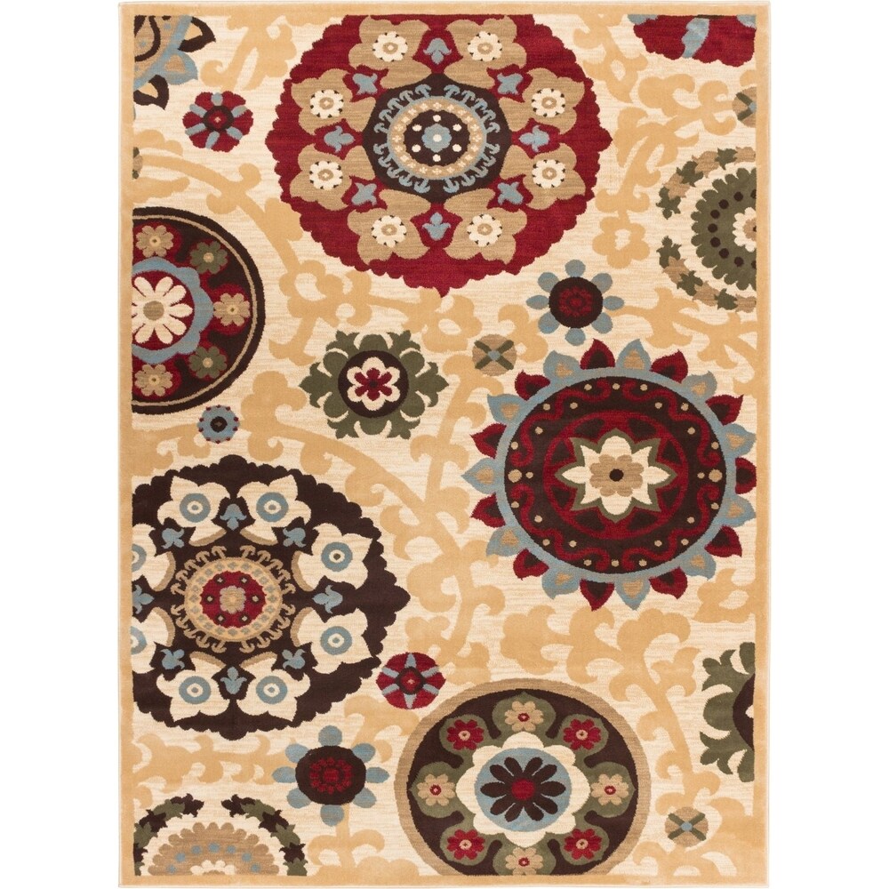 Well Woven Sublime Lines Pop Suzani Floral Ivory, Red, Blue, Green, Beige Area Rug - 5'3 x 7'3