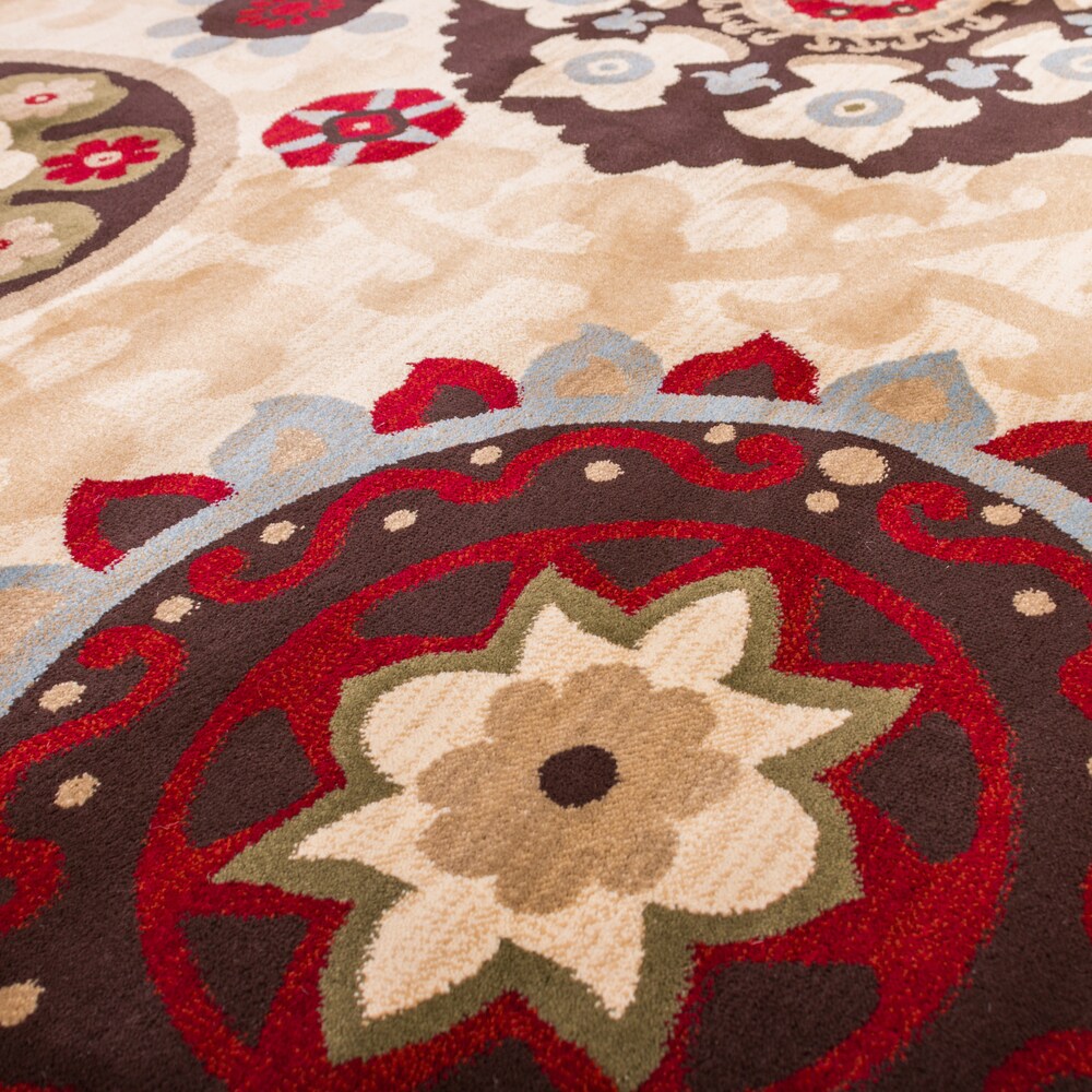 Well Woven Sublime Lines Pop Suzani Floral Ivory, Red, Blue, Green, Beige Area Rug - 5'3 x 7'3