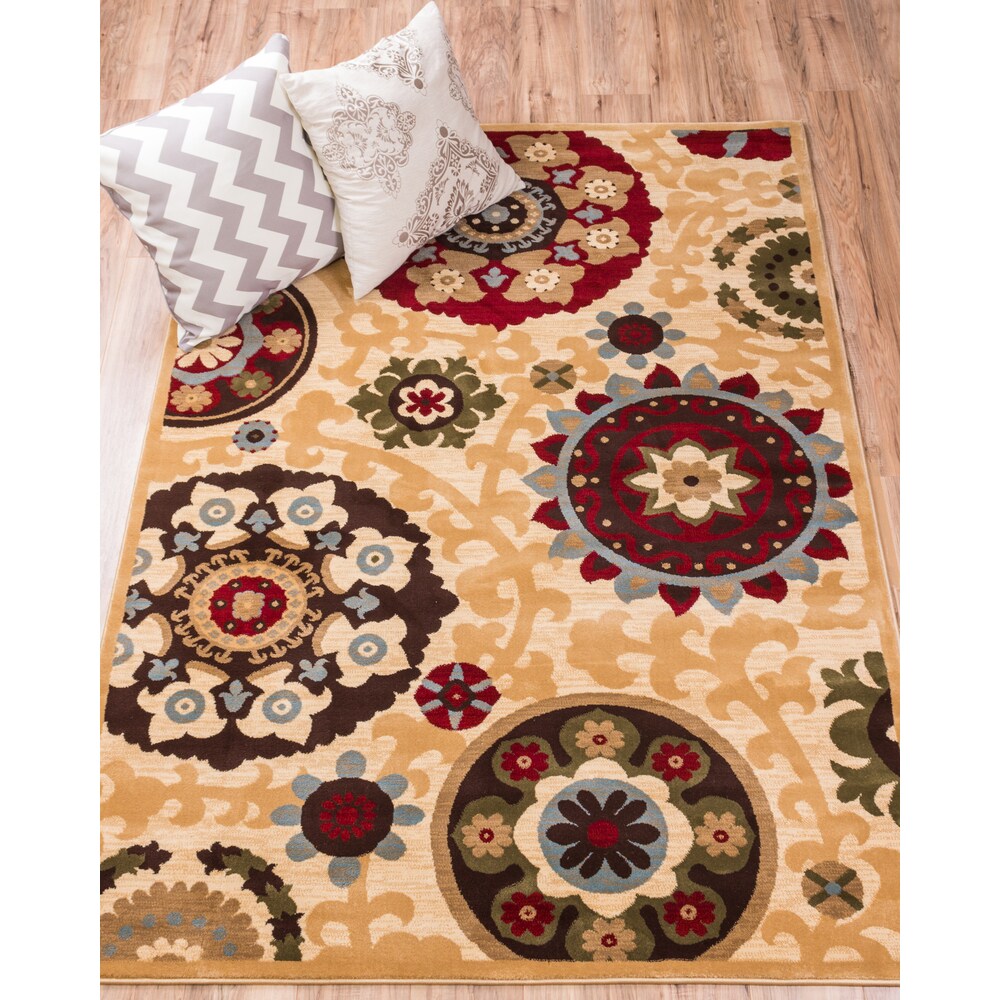 Well Woven Sublime Lines Pop Suzani Floral Ivory, Red, Blue, Green, Beige Area Rug - 5'3 x 7'3