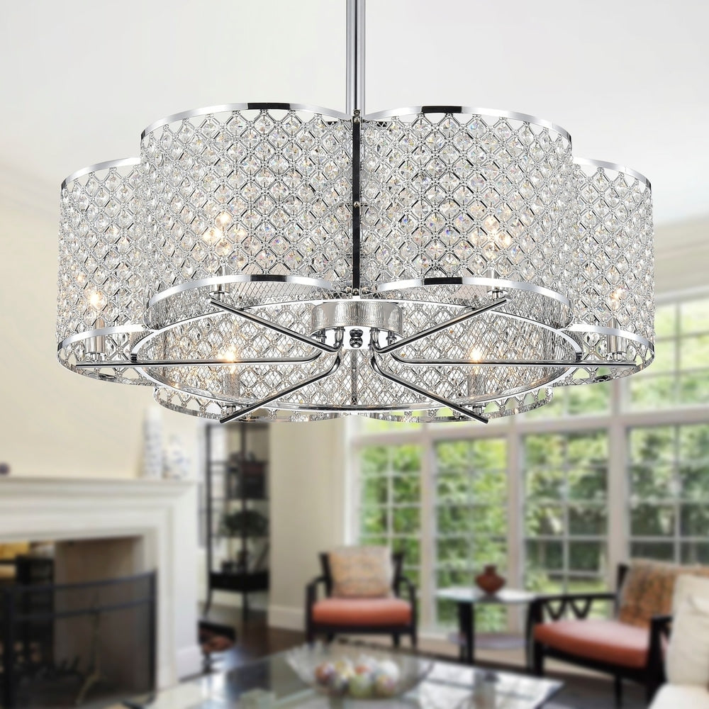 Wellane 30-Inch Chrome & Crystal Flower Lighted Ceiling Fan (Includes Remote Control) - Ø 30.1 in x H 29.5 in