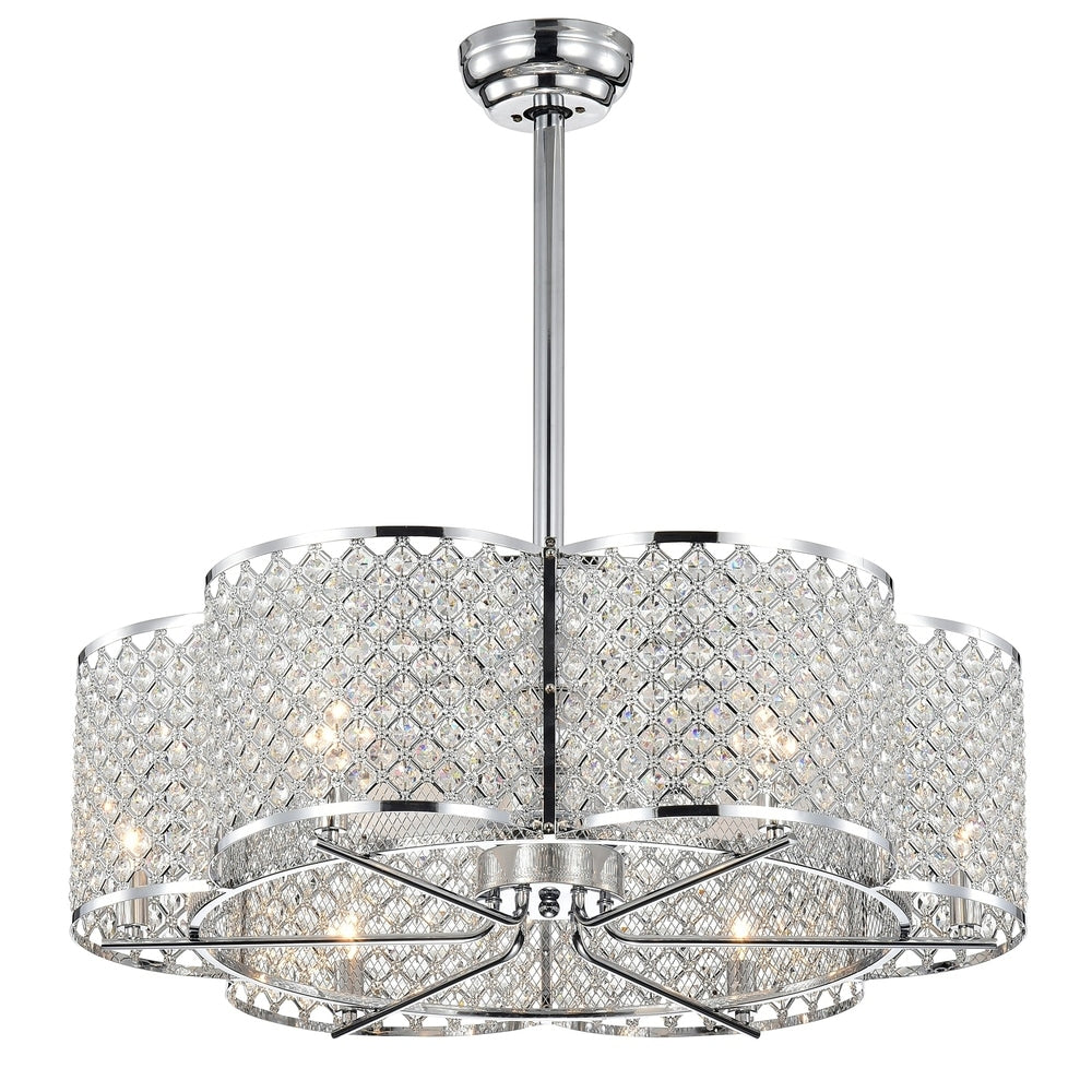 Wellane 30-Inch Chrome & Crystal Flower Lighted Ceiling Fan (Includes Remote Control) - Ø 30.1 in x H 29.5 in