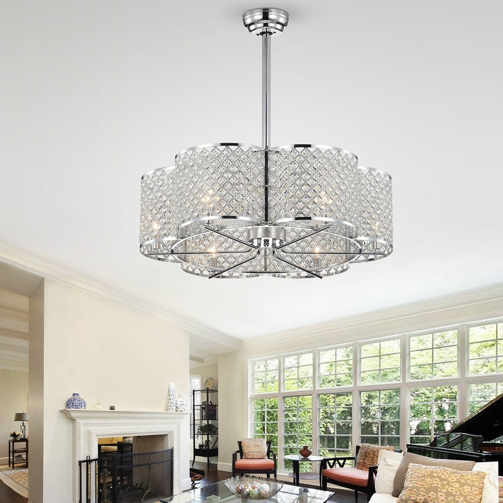 Wellane 30-Inch Chrome & Crystal Flower Lighted Ceiling Fan (Includes Remote Control) - Ø 30.1 in x H 29.5 in