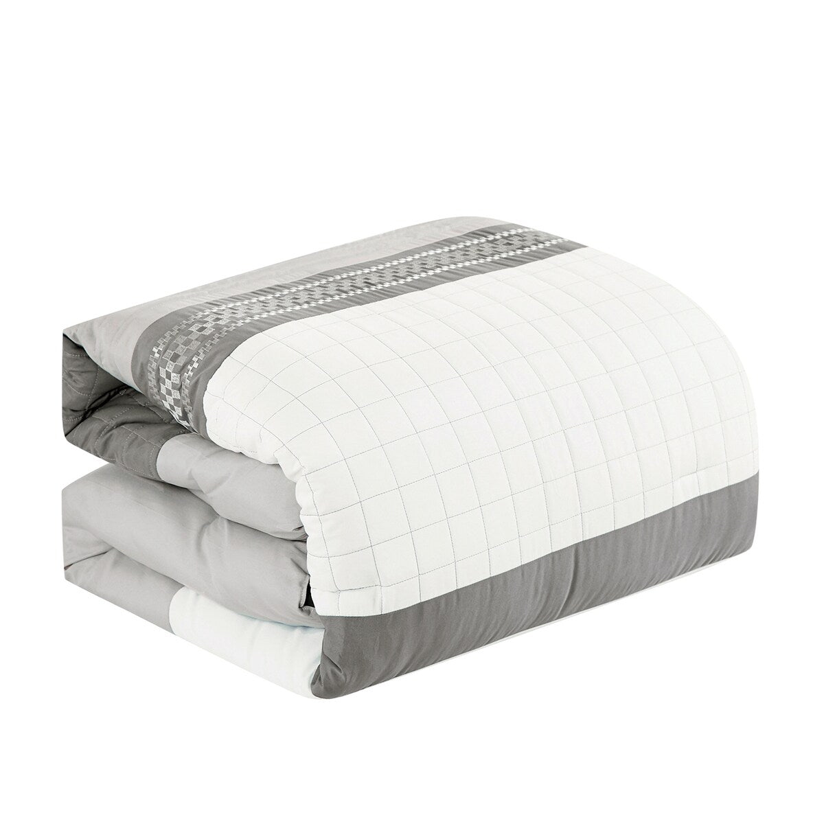 Wellco Bedding Comforter Set Bed In A Bag - 7 Piece Luxury Bedding Sets - Oversized Bedroom Comforters, White and Grey
