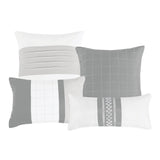 Wellco Bedding Comforter Set Bed In A Bag - 7 Piece Luxury Bedding Sets - Oversized Bedroom Comforters, White and Grey