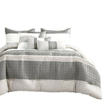 Wellco Bedding Comforter Set Bed In A Bag - 7 Piece Luxury Bedding Sets - Oversized Bedroom Comforters, White and Grey