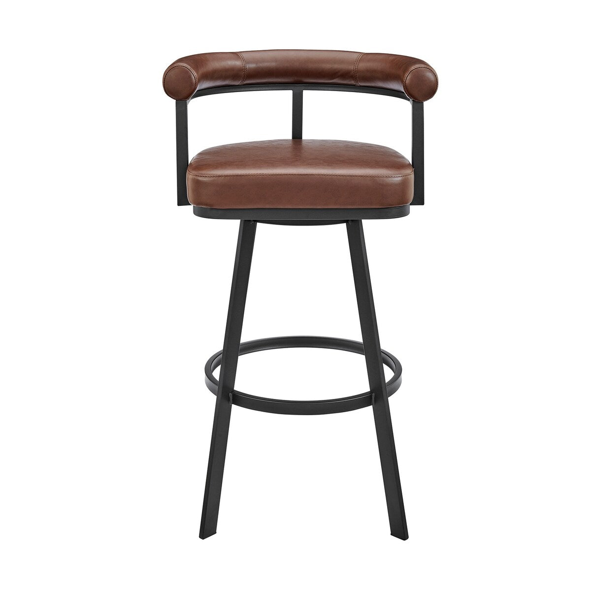 Weni 26 Inch Swivel Counter Stool Chair, Barrel Open Back, Black, Brown