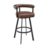 Weni 26 Inch Swivel Counter Stool Chair, Barrel Open Back, Black, Brown