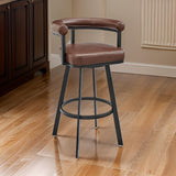 Weni 26 Inch Swivel Counter Stool Chair, Barrel Open Back, Black, Brown
