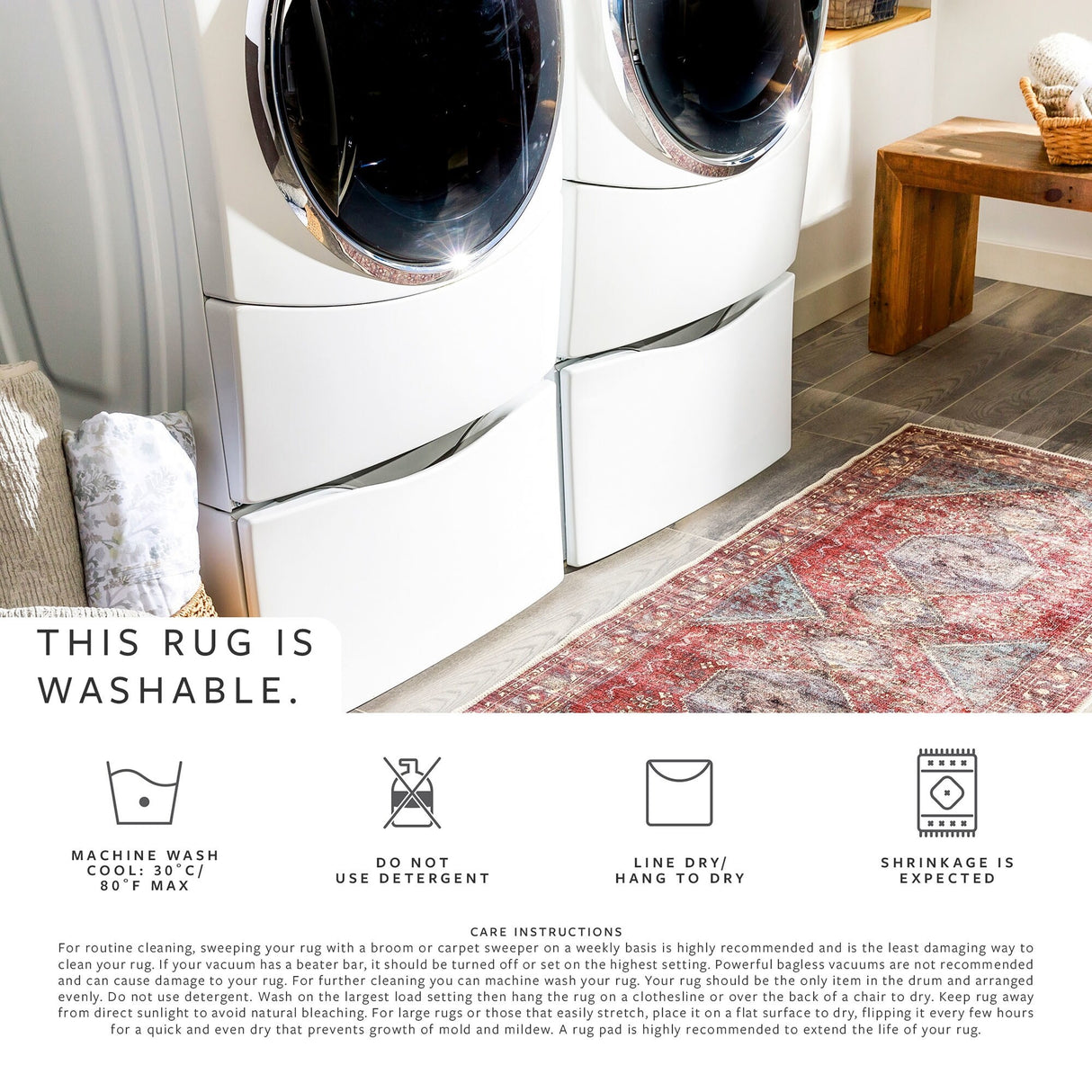 Livabliss Werner Global Washable Machine Washable Area Rug