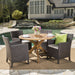 Wes Outdoor 5-piece Round Wicker Wood Dining Set with Cushions by Christopher Knight Home