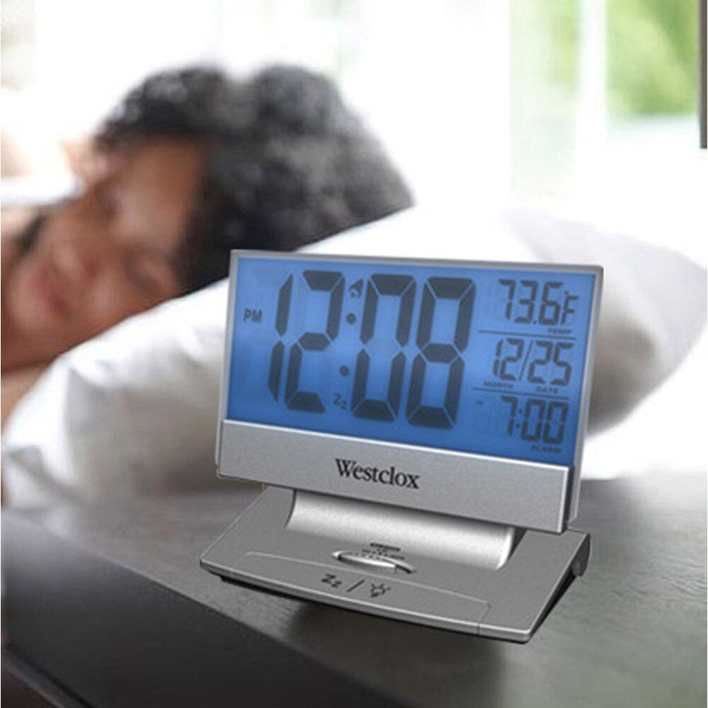 Westclox Silver Plastic LCD Thin Display USB Charging Alarm Clock