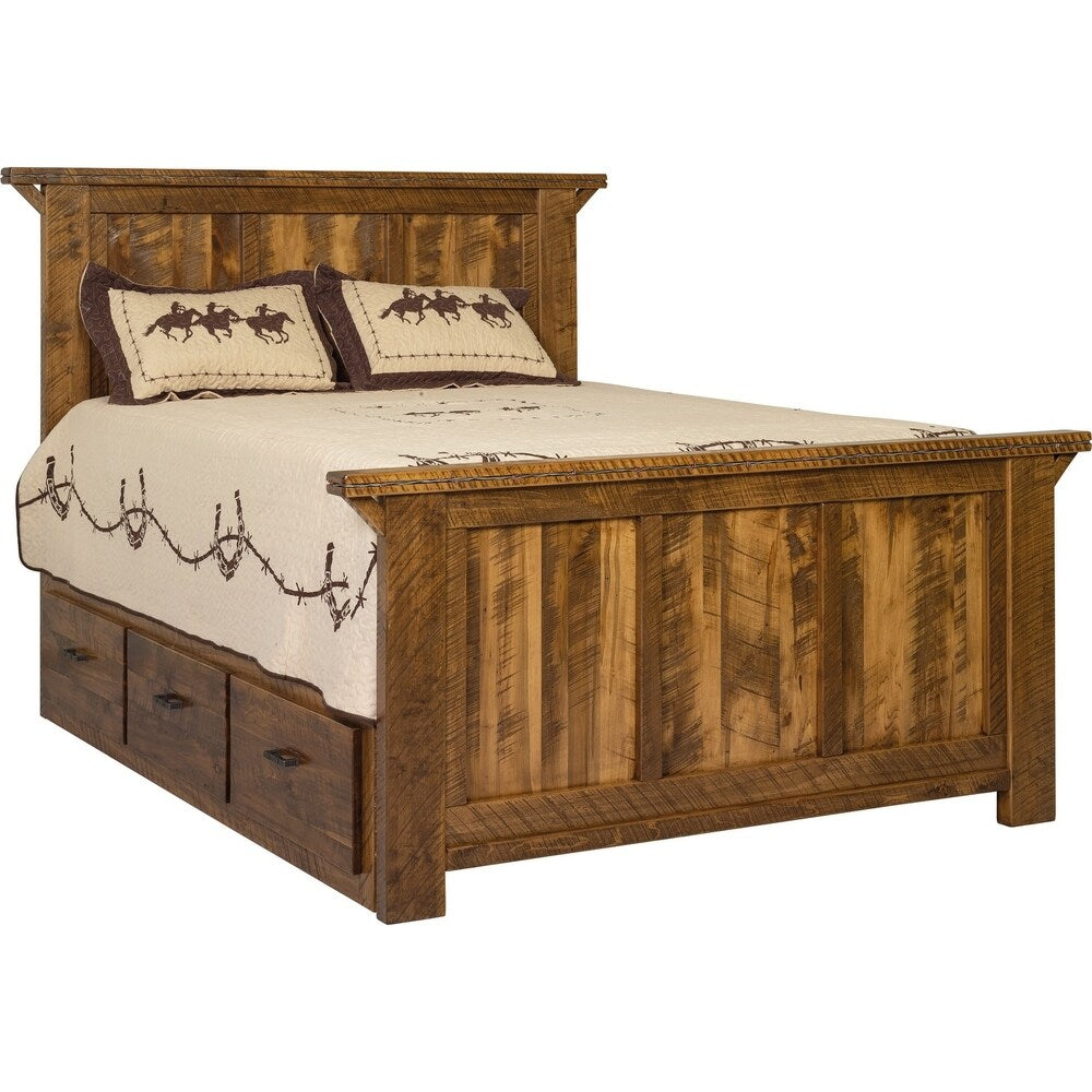 Western Twist Panel Bed with Storage in Wormy Maple