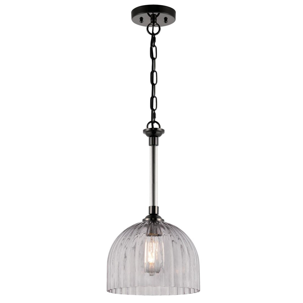 Westinghouse Lighting Camrose One Light Indoor Pendant, Gun Metal Finish, Smoke Grey Ribbed Glass - 1-Light