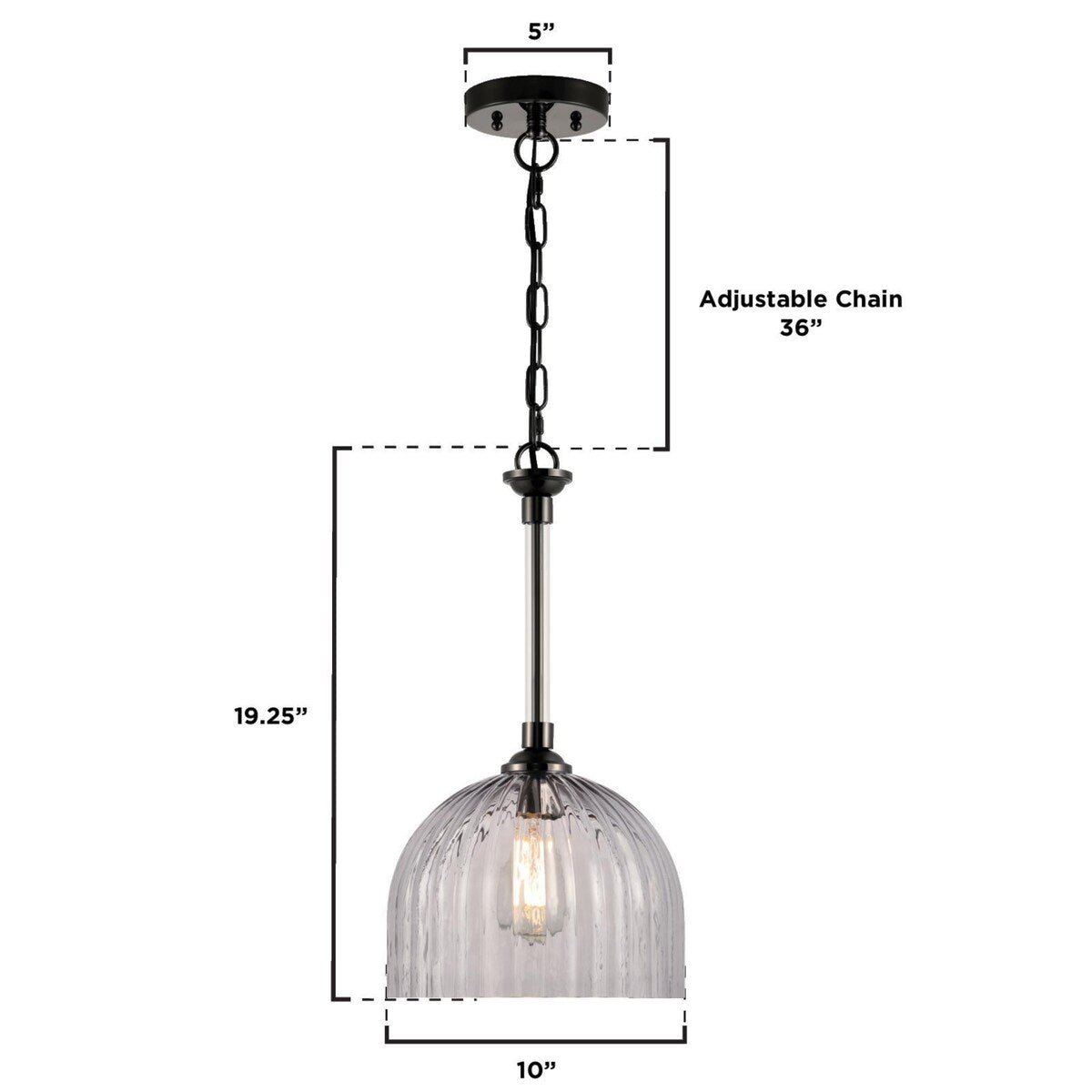 Westinghouse Lighting Camrose One Light Indoor Pendant, Gun Metal Finish, Smoke Grey Ribbed Glass - 1-Light