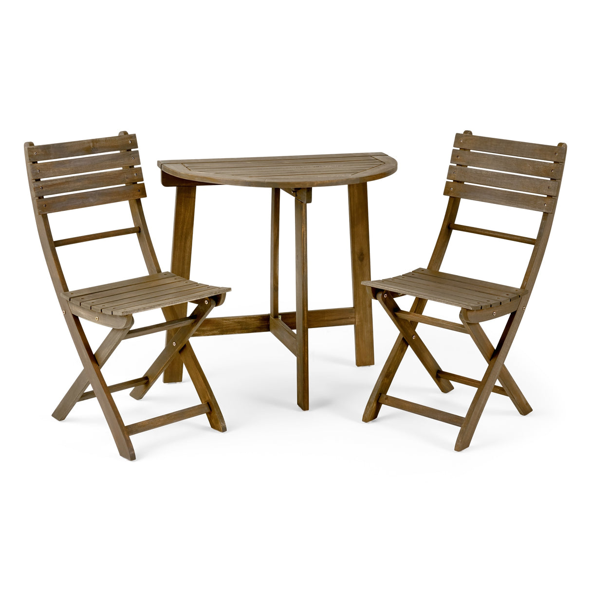 Westmount Outdoor 2 Seater Half-Round Folding Acacia Wood Bistro Table Set by Christopher Knight Home