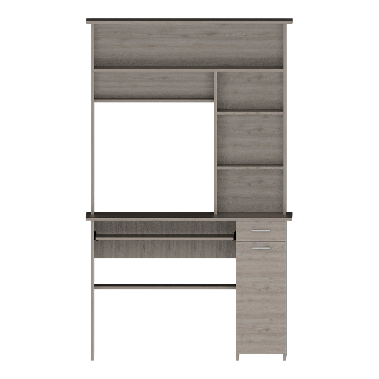 FM Furniture Weston Two Writing Computer Desk, Hutch, Single Drawer and Cabinet, Six Shelves