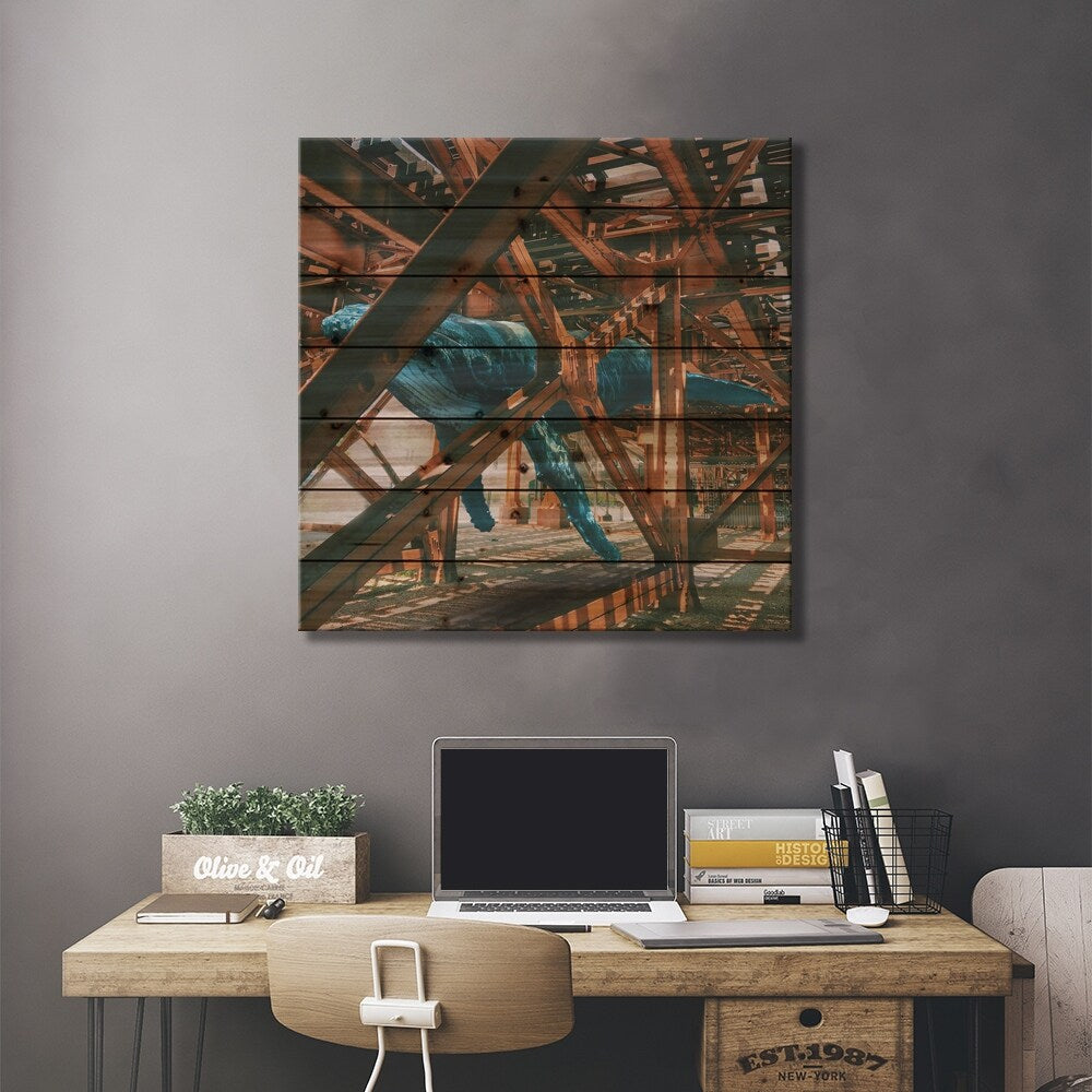 Whaling Steel Under The Tracks Print On Wood by David Loblaw - Multi-Color