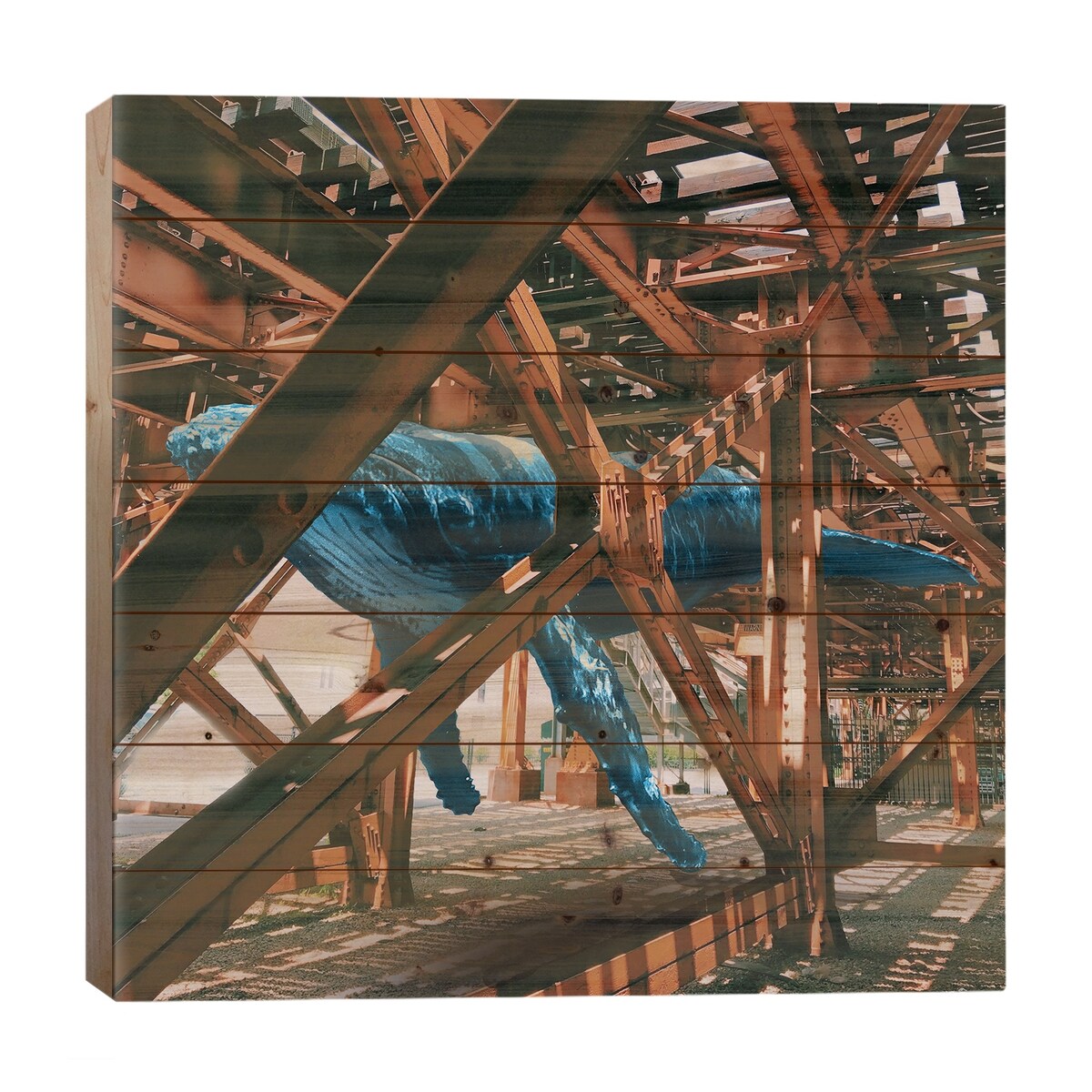 Whaling Steel Under The Tracks Print On Wood by David Loblaw - Multi-Color