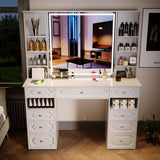 White/ Black Makeup Vanity with Lighted Mirror,Extra Large Vanity Desk with 9 Drawers,European Style Vanities