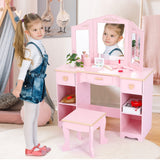 White/ Pink Girls' Vanity Table and Stool Set